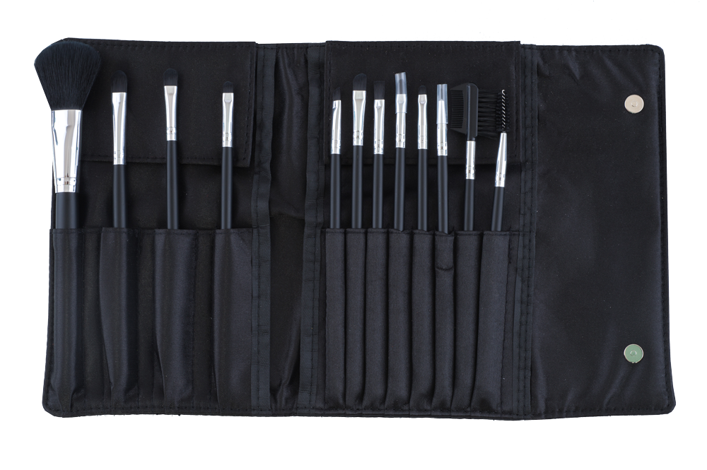 12 Pieces Satin Pouch Brush Set Black (eyes)