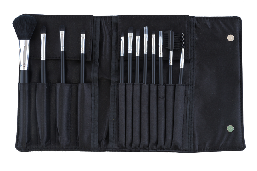 12 Pieces Satin Pouch Brush Set Black (eyes)