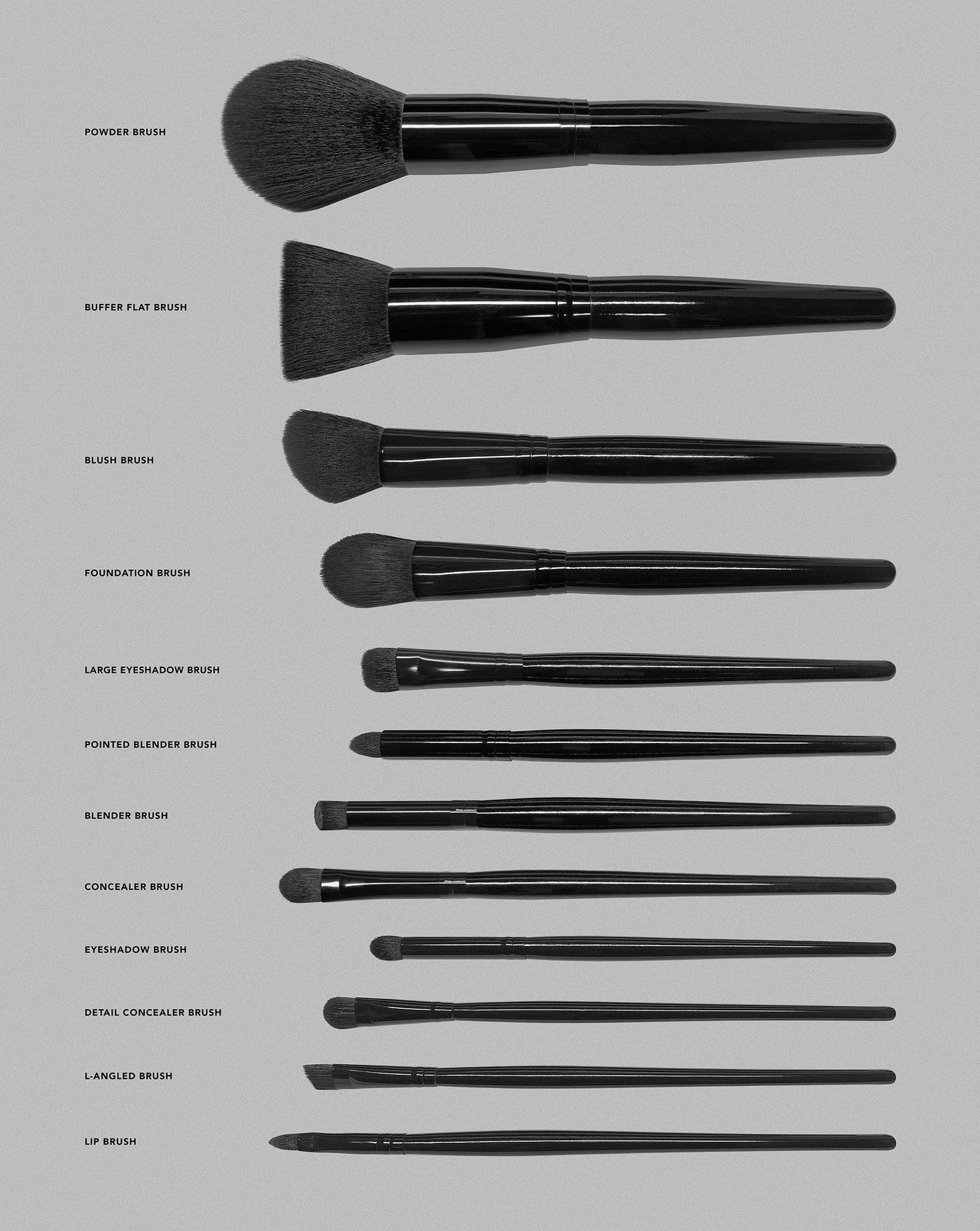 12 Pieces Satin Pouch Brush Set Black (Face)